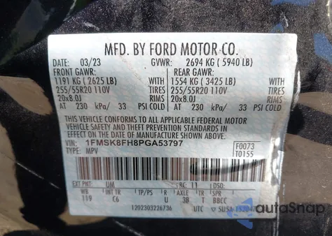 2023 Ford Explorer Limited из США, поврежденный, VIN 1FMSK8FH8PGA53797